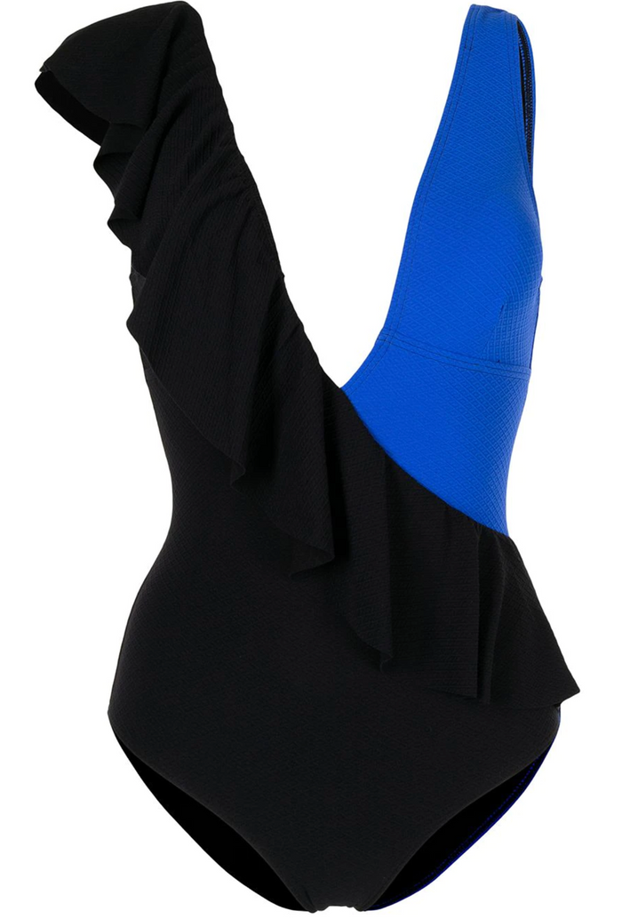 Duskii Claire Textured One Piece | Black & Neon Blue