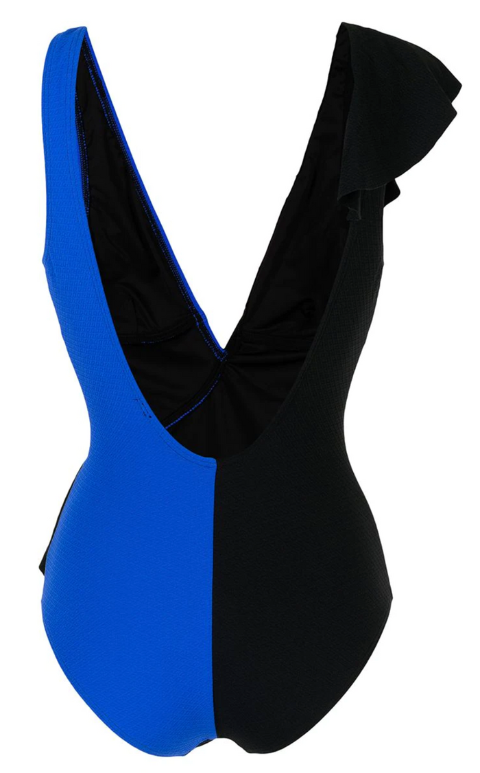 Duskii Claire Textured One Piece | Black & Neon Blue