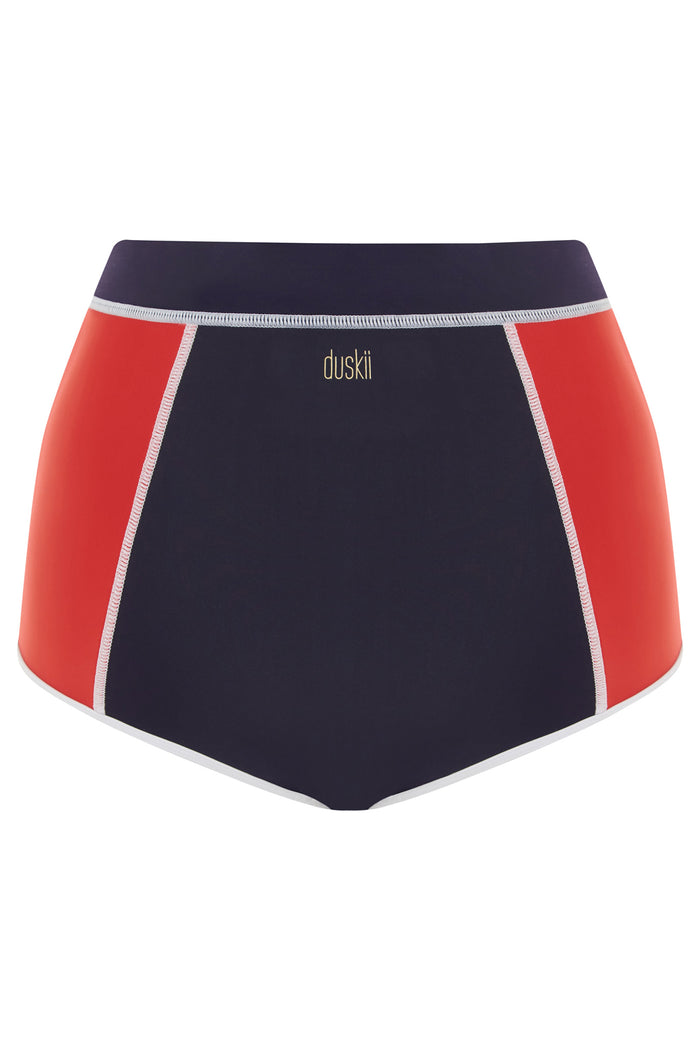 Duskii High Waist Zip Bottom | Navy & Red