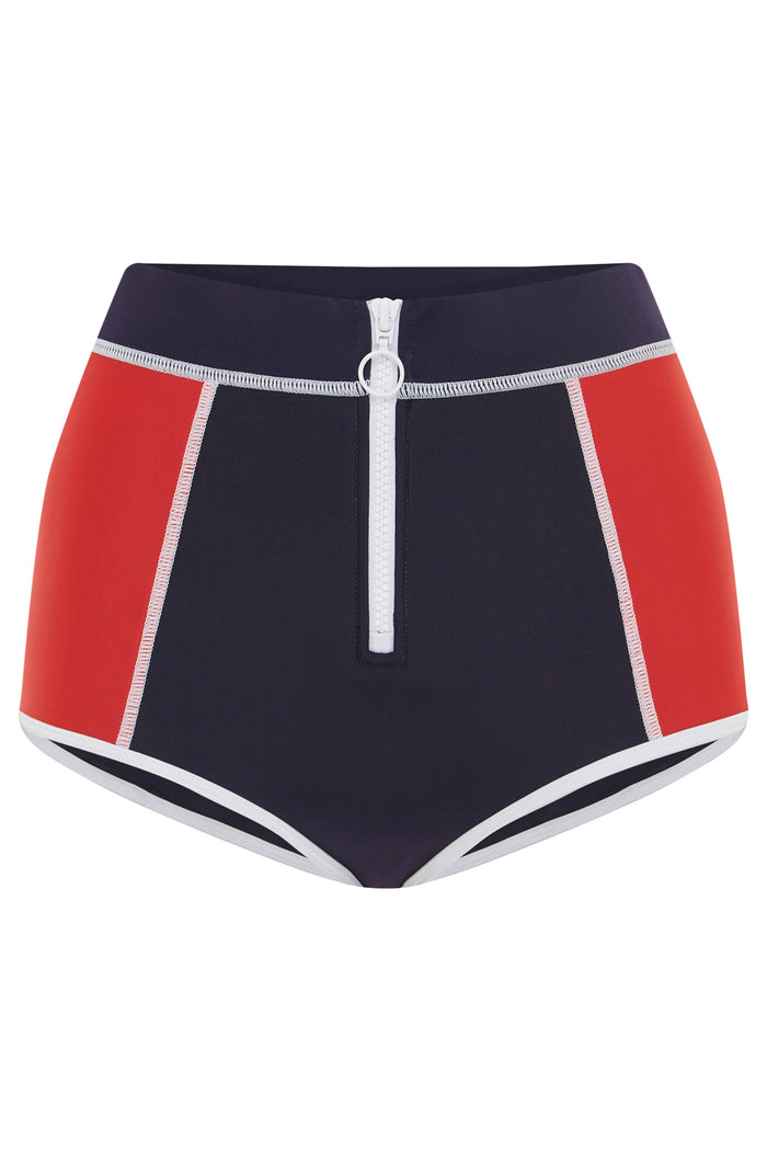 duskii High Waist Zip Bottom | Navy & Red