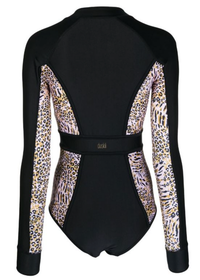 Duskii Long Sleeve Paddle Suit | Black & Leopard Print