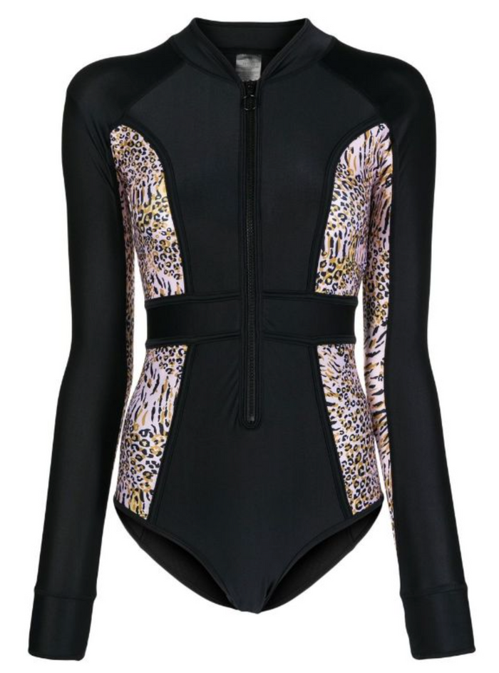 duskii Long Sleeve Paddle Suit | Black & Leopard Print