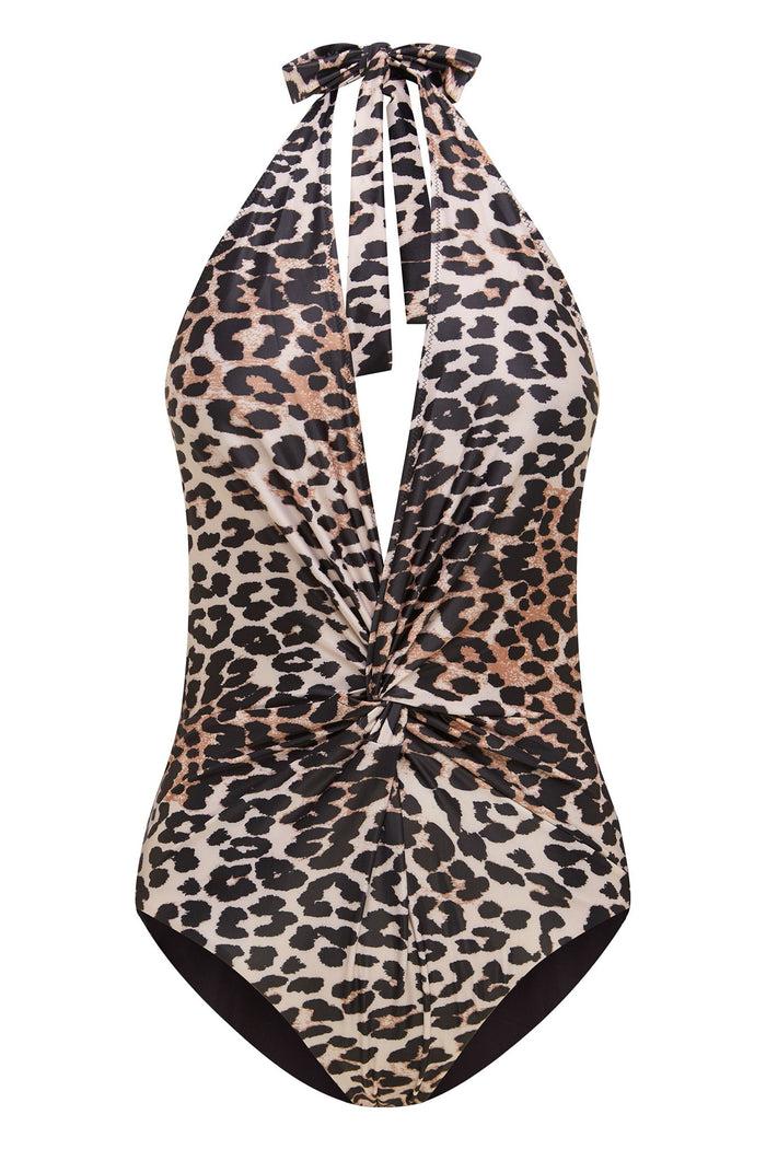 Duskii Twist Halter One Piece | Leopard Print