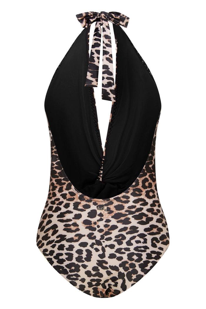Duskii Twist Halter One Piece | Leopard Print