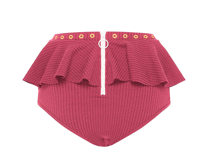 Duskii Venice Frill High Waisted Bikini Bottom | Raspberry