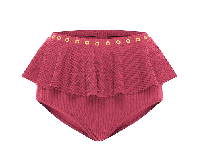 duskii Venice Frill High Waisted Bikini Bottom | Raspberry