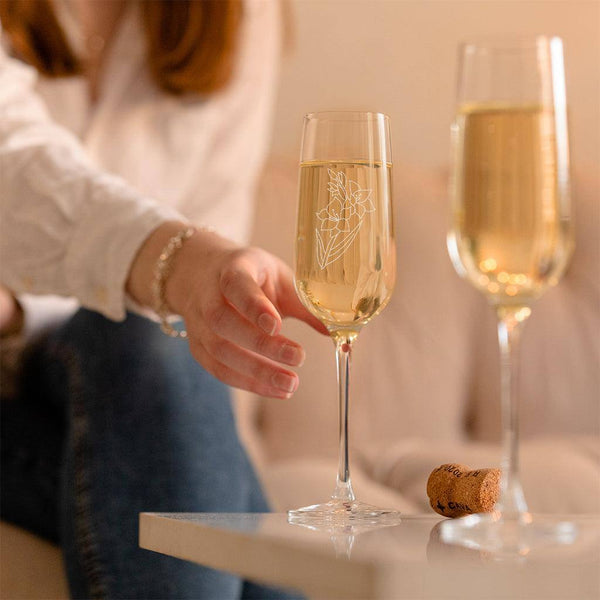 Dust And Things Birth Flower Champagne Flutes - Engraved Floral Champagne Glass