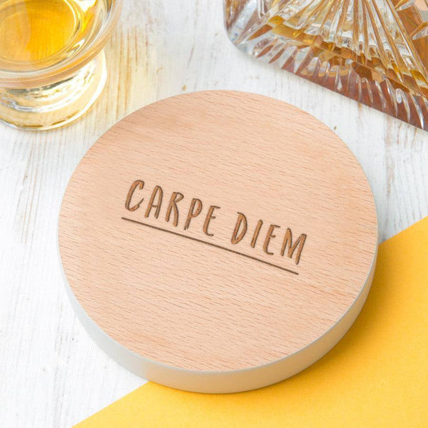 dust and things 'Carpe Diem' Inspirational Coloured Edge Wooden Coaster