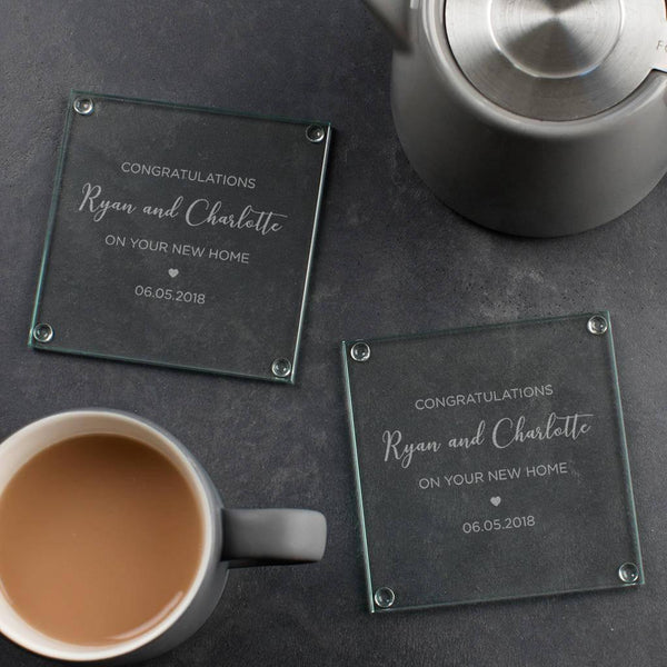 Dust And Things Engraved Anniversary Glass Coaster Set