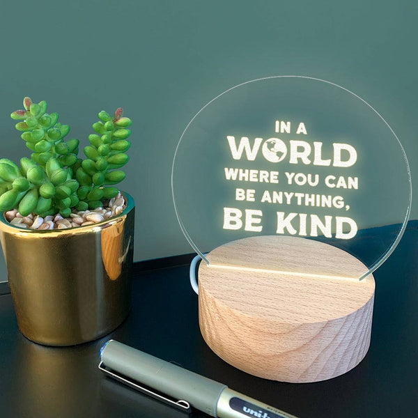 dust and things Engraved 'Be Kind' Positive Mini Desk Lamp