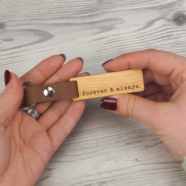 Dust And Things Engraved "Forever And Always" Wooden Keyring