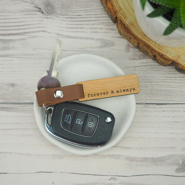 dust and things Engraved "Forever and Always" Wooden Keyring