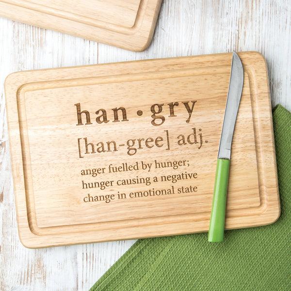 dust and things Engraved 'Hangry' Wood Chopping Board