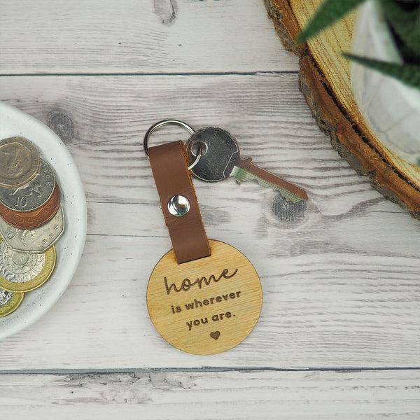 Dust And Things Engraved "Home Is Wherever You Are" Wooden Keyring
