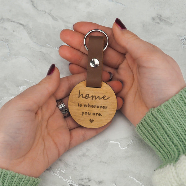 Dust And Things Engraved "Home Is Wherever You Are" Wooden Keyring