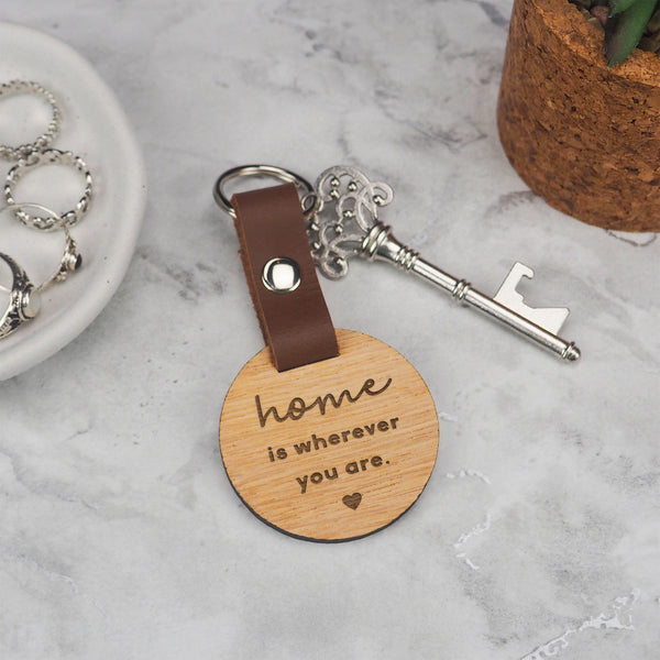 dust and things Engraved "Home Is Wherever You Are" Wooden Keyring