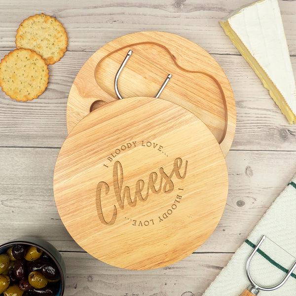dust and things Engraved 'I Bloody Love Cheese' Cheese Board Set