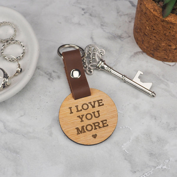 Dust And Things Engraved 'I Love You / More' Keyring Pair For Couples