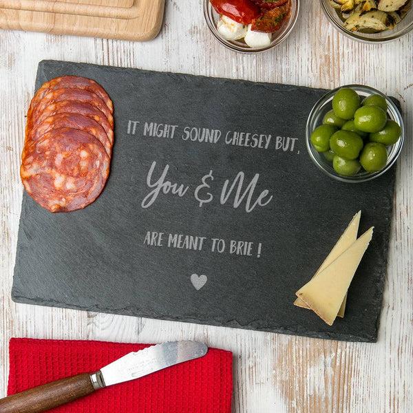 dust and things Engraved 'It Might Sound Cheesy but You and Me Are Meant to Brie' Wooden Chopping Board