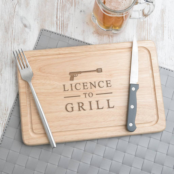 dust and things Engraved Licence to Grill Wooden Chopping Board