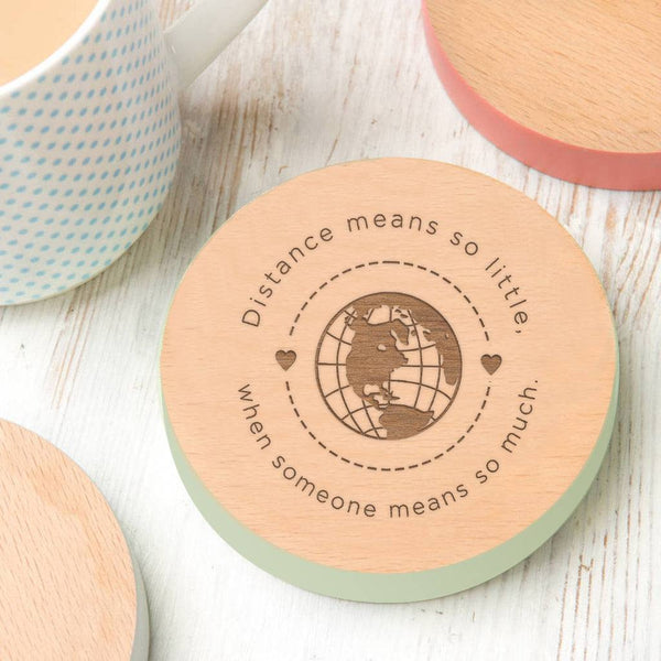 dust and things Engraved Long Distance Wooden Coaster