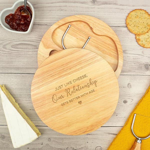 Dust And Things Engraved 'Our Relationship Gets Better With Age' Cheese Board Set For Her