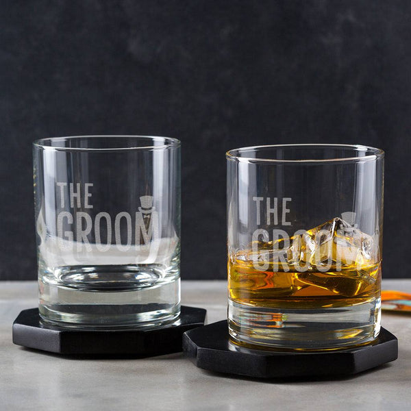 dust and things Engraved Whiskey Tumbler - Groomsman Gifts - Luxury Wedding Gifts - Party Presents from Bride and Groom - Engraved Old Fashioned Glass