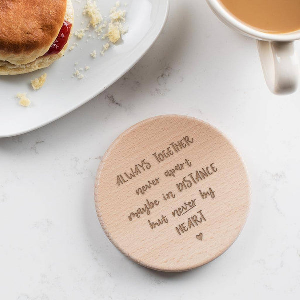 dust and things Engraved Wooden Coaster For Long Distance Friend