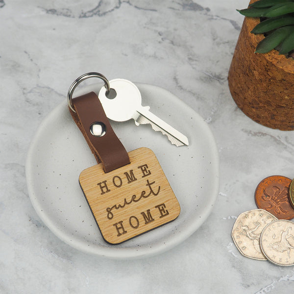 dust and things Engraved Wooden 'Home Sweet Home' Key Ring