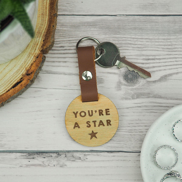 Dust And Things Engraved 'You're A Star' Wooden Keyring For Teachers