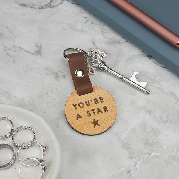 Dust And Things Engraved 'You're A Star' Wooden Keyring For Teachers