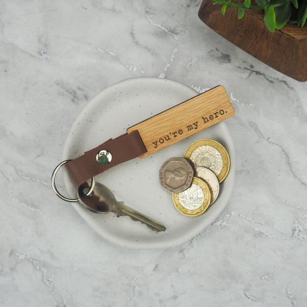 Dust And Things Engraved "You're My Hero" Wooden Keyring