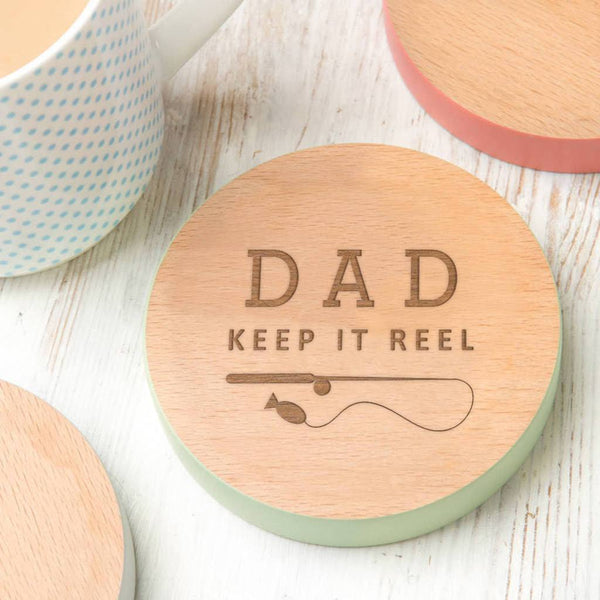dust and things Funny Fishing Gift 'Keep It Reel' Personalised Coaster