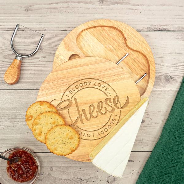 Dust And Things 'I Bloody Love Cheese' Engraved Cheese Board Set