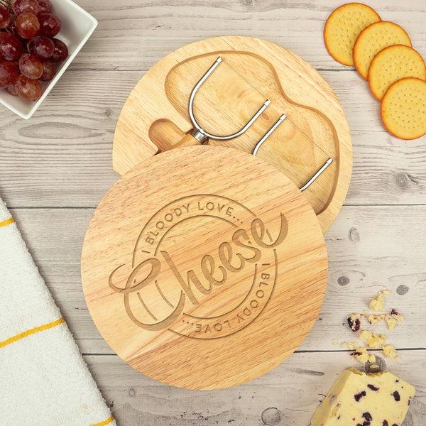 dust and things 'I Bloody Love Cheese' Engraved Cheese Board Set