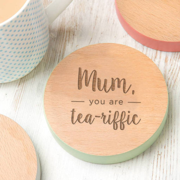 dust and things 'Mum You Are Tea Riffic' Coloured Edge Coaster