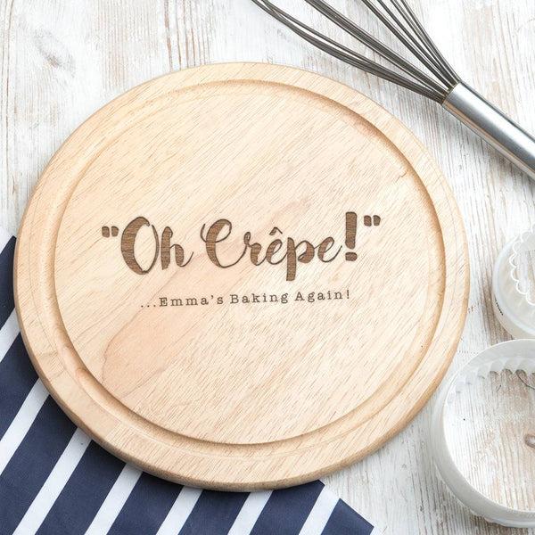 dust and things 'Oh Crepe ' Personalised Wooden Chopping Board