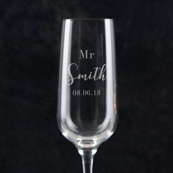 Dust And Things Pair Of Mr & Mrs Personalised Champagne Flutes
