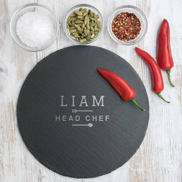 dust and things Personalise Chefs Serving Round Natural Slate Board