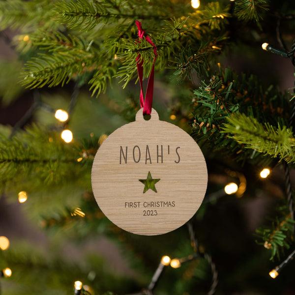 dust and things Personalised Baby's First Christmas Wooden Bauble