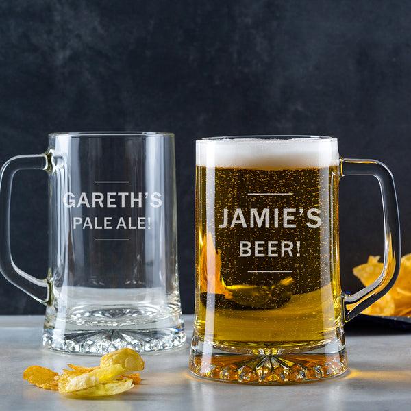 dust and things Personalised Beer Tankard Glass For Him