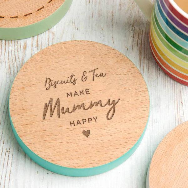 dust and things Personalised 'Biscuits And Tea' Colour Edge Coaster