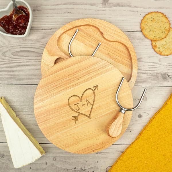 Dust And Things Personalised Carved Heart Cheese Board Set