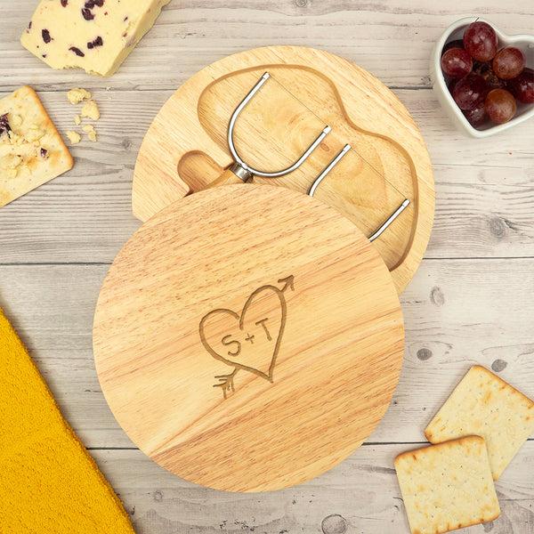 dust and things Personalised Carved Heart Cheese Board Set