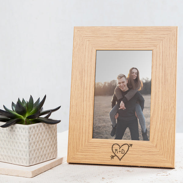 dust and things Personalised Carved Heart Oak Photo Frame