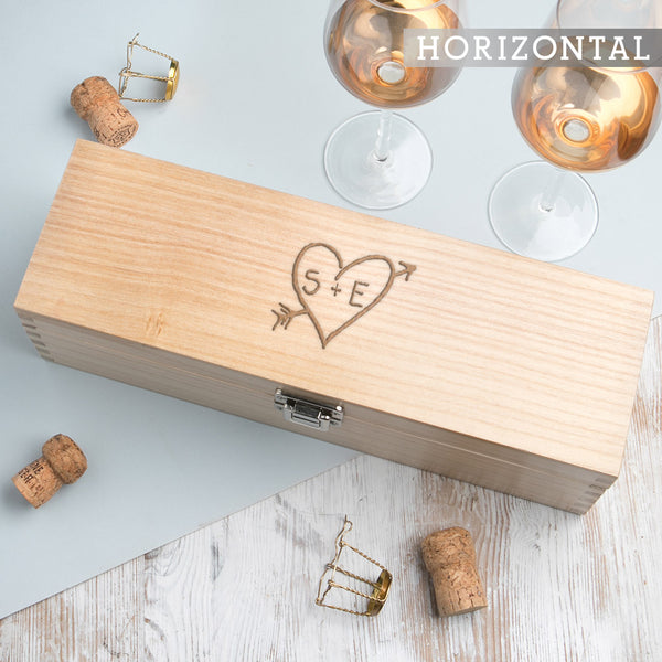 dust and things Personalised Carved Heart Wine Bottle Box - Couple's Anniversary or Valentine's Day Gift