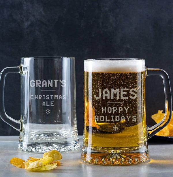 dust and things Personalised Christmas Pint Glass Tankard For Him