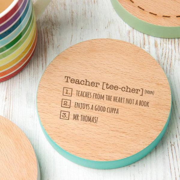 dust and things Personalised Coloured Edge 'Thank You' Teacher Coaster