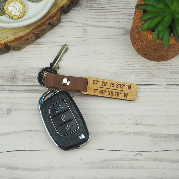 Dust And Things Personalised Coordinate Location Wooden Keyring