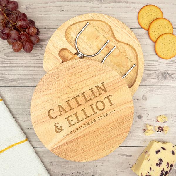 dust and things Personalised Couple's Christmas Cheese Board Set
